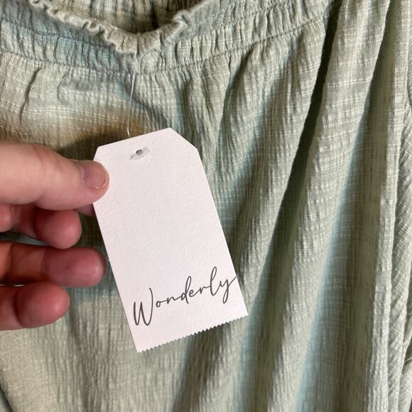 Wonderly Womens Blouse Plus Size 2X Green Puff Sleeve Boho Peasant Cottage New - Picture 3 of 8